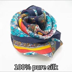 Vintage silk scarf with Chinese dragon and floral print